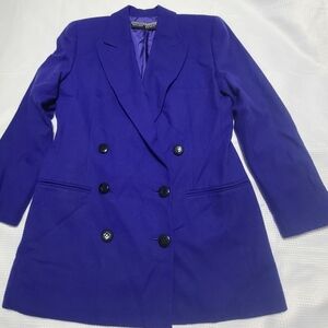 Vintage 90s Linda Allard For Ellen Tracy  Blue Double Breasted Wool Jacket Sz 10